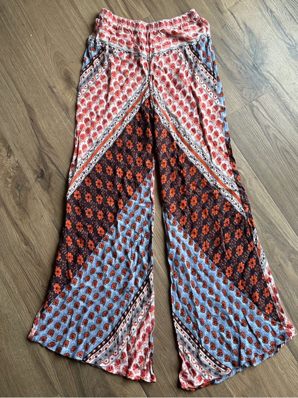 Boho Wide-Leg Patterned Palazzo Pants - Multicolor